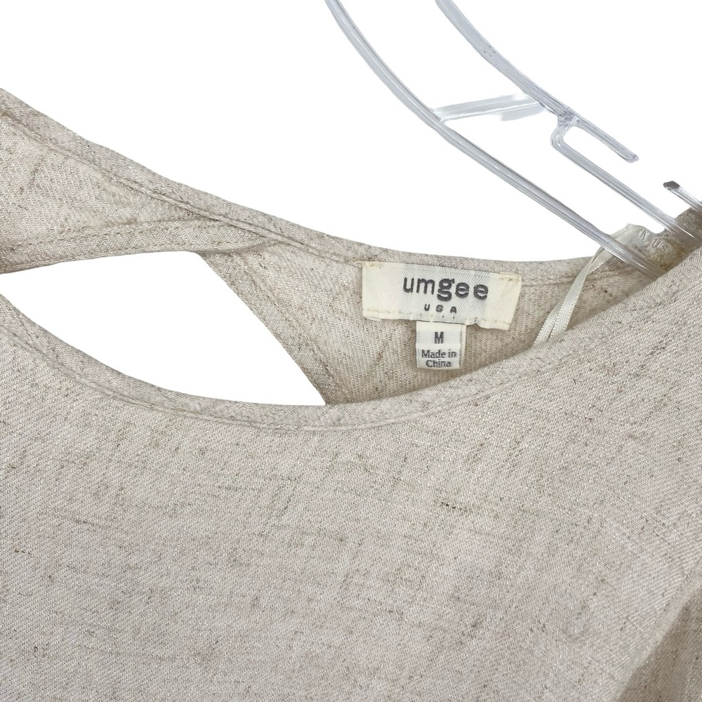 Umgee Linen Blend Oatmeal Boho Fringe Dress Size Medium - Picture 4 of 10